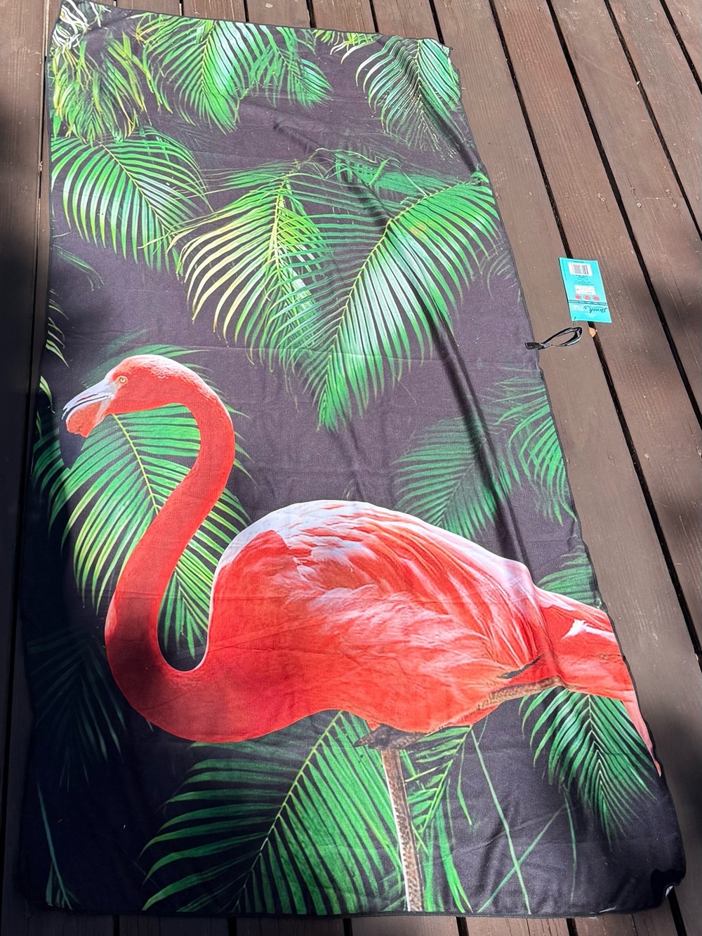 Tropical Flamingo Beach Towel - Black & Bright Pink